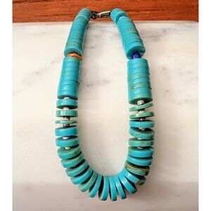 Native American Sterling Silver Graduated Turquoise and Shell Heishi Bracelet